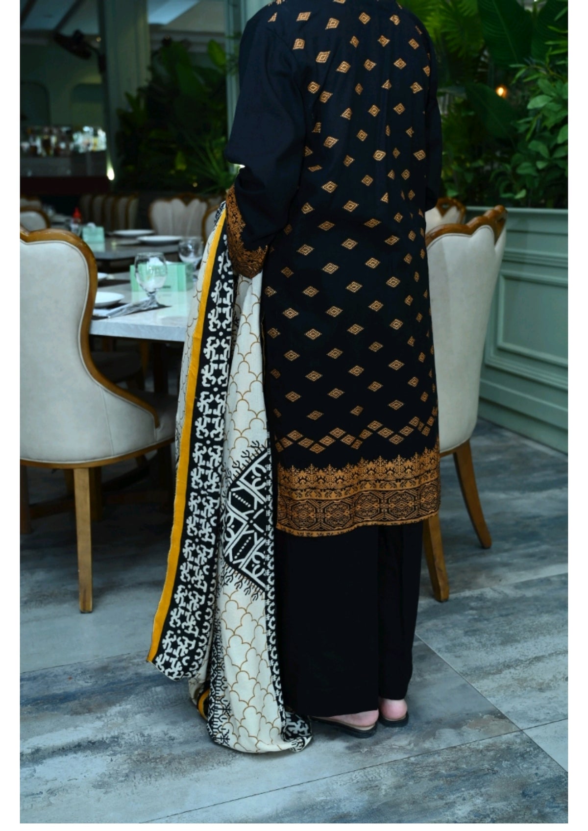 Grace Z-(W102 ) - Stitched Embroidered 3pc khaddar dress with printed shawl.
