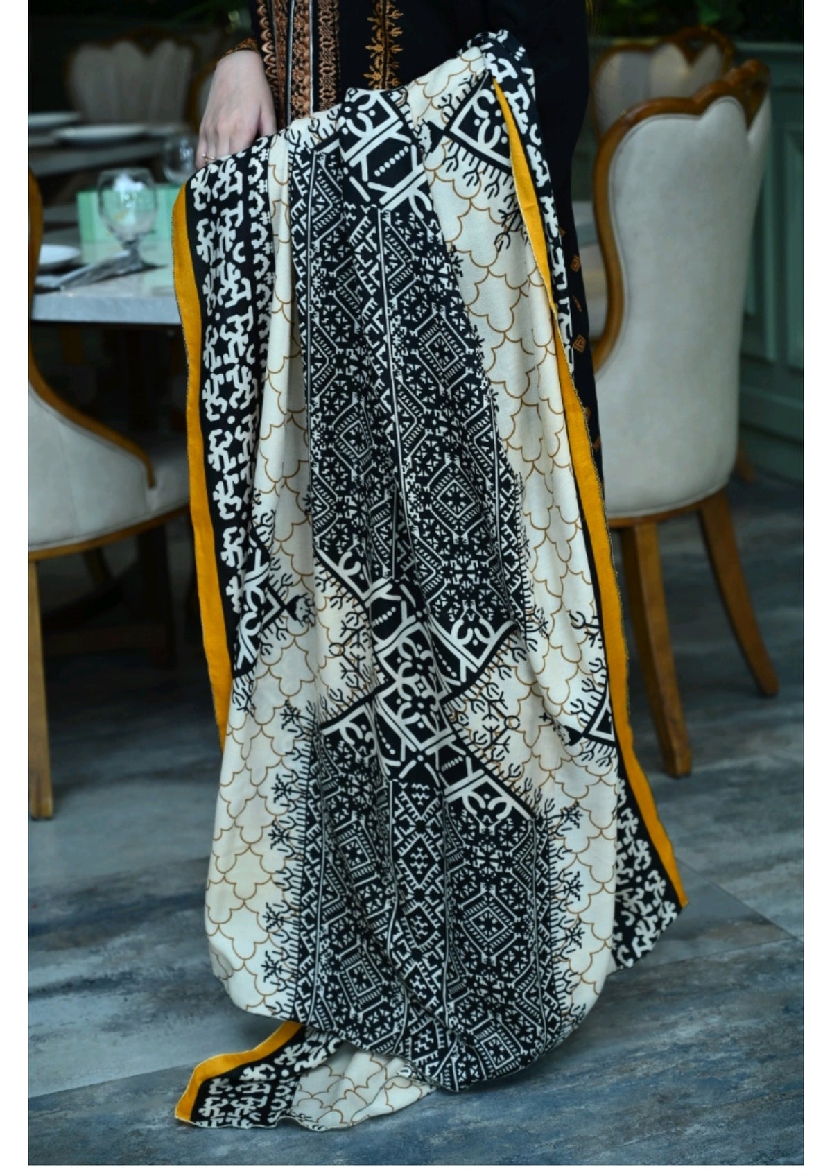 Grace Z-(W102 ) - Stitched Embroidered 3pc khaddar dress with printed shawl.