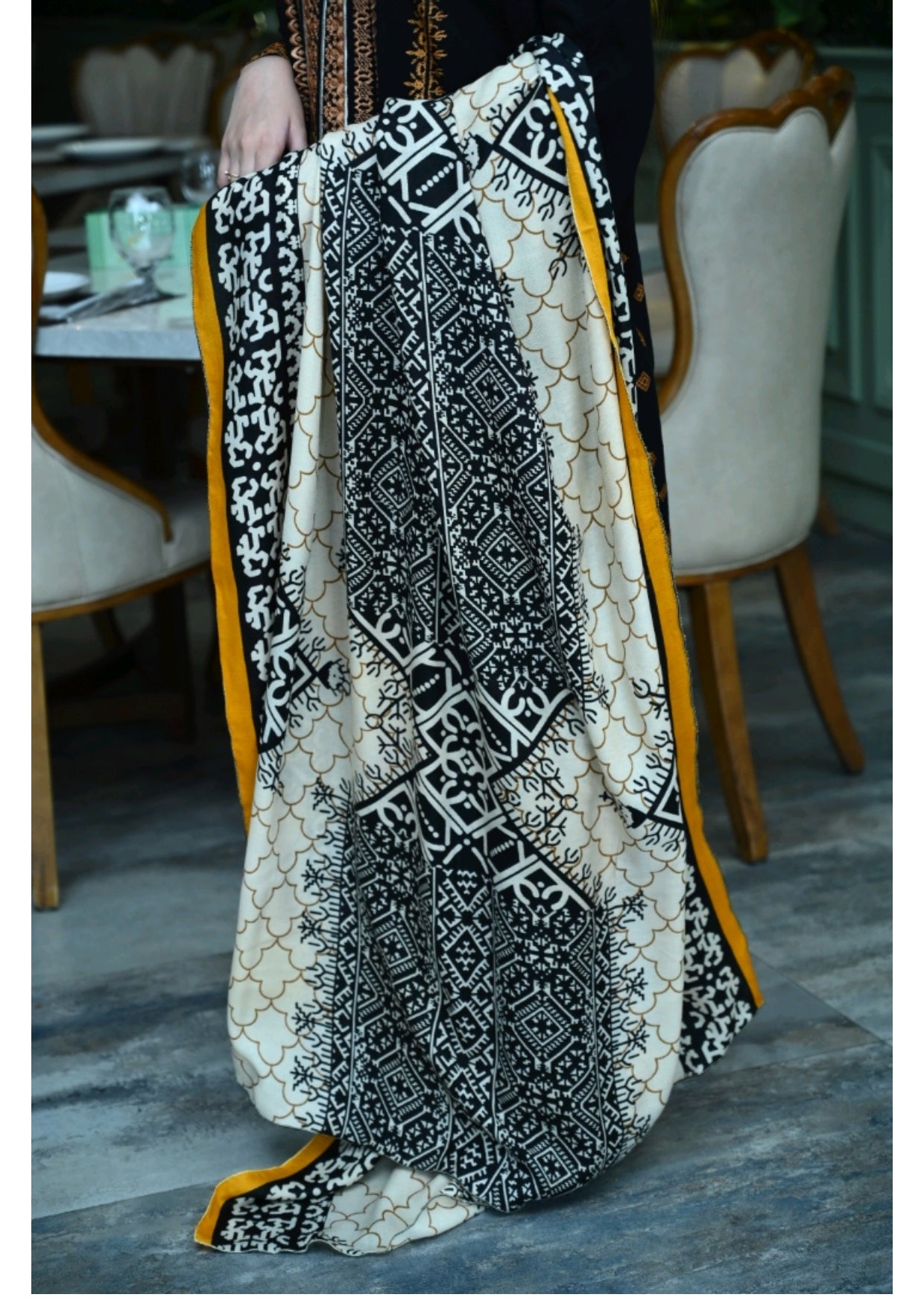 Grace Z-(W102 ) - Stitched Embroidered 3pc khaddar dress with printed shawl.