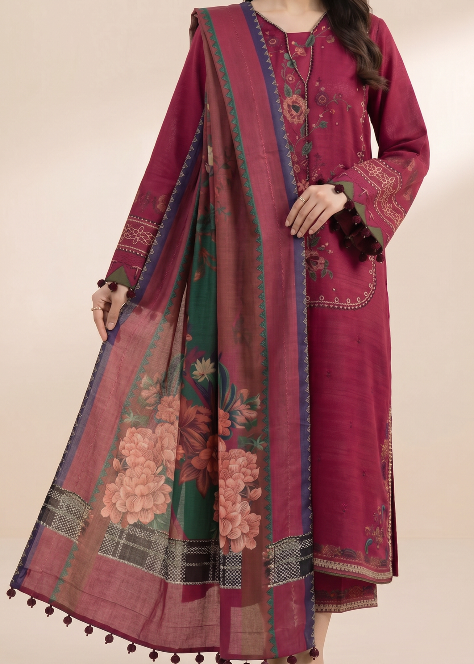 Grace S1380 - Embroidered 3pc Lawn Dress With Printed Lawn Dupatta.