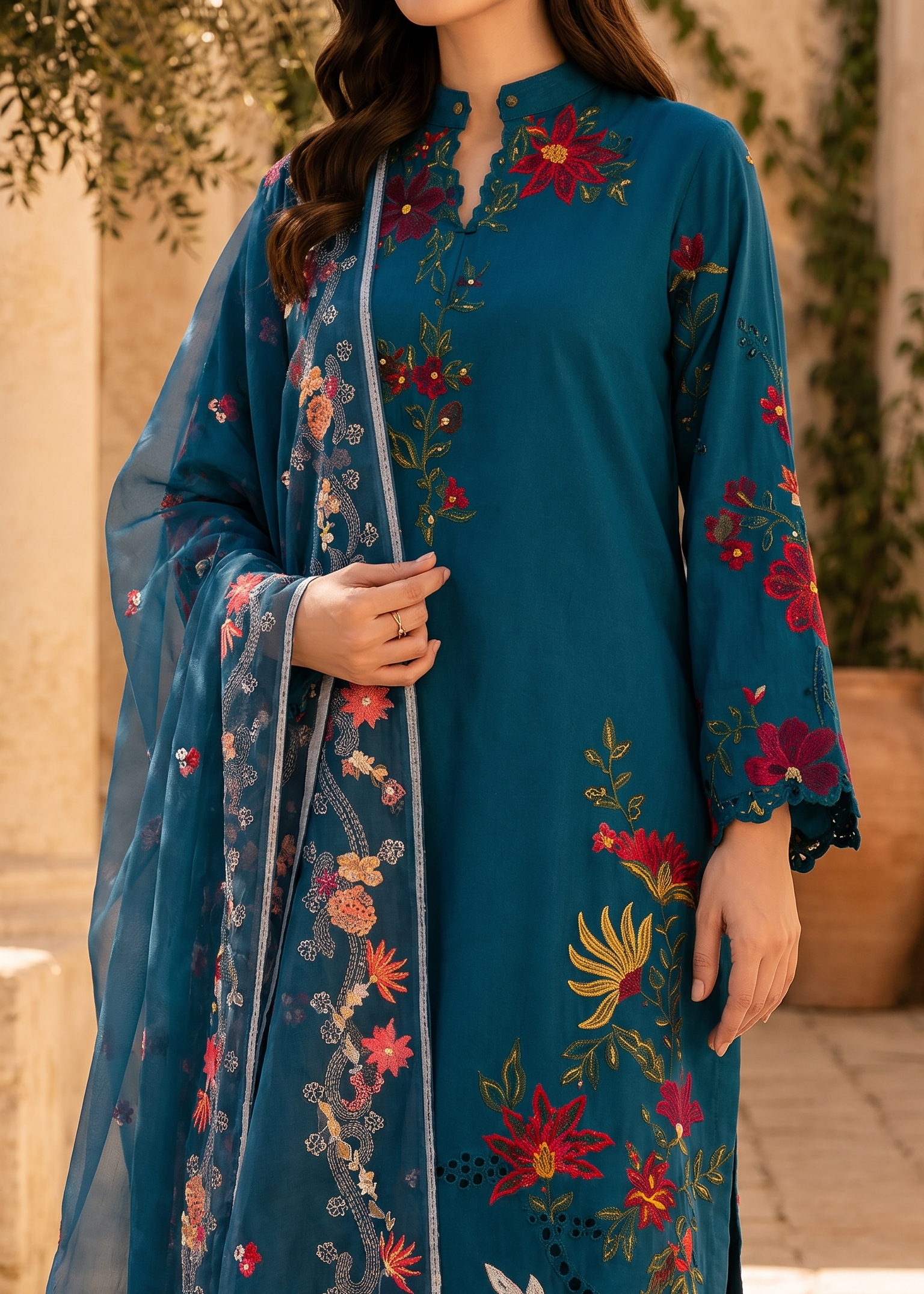 Grace S1499 - Embroidered 3pc CHIKANKARI Lawn Dress With Printed Lawn Dupatta.
