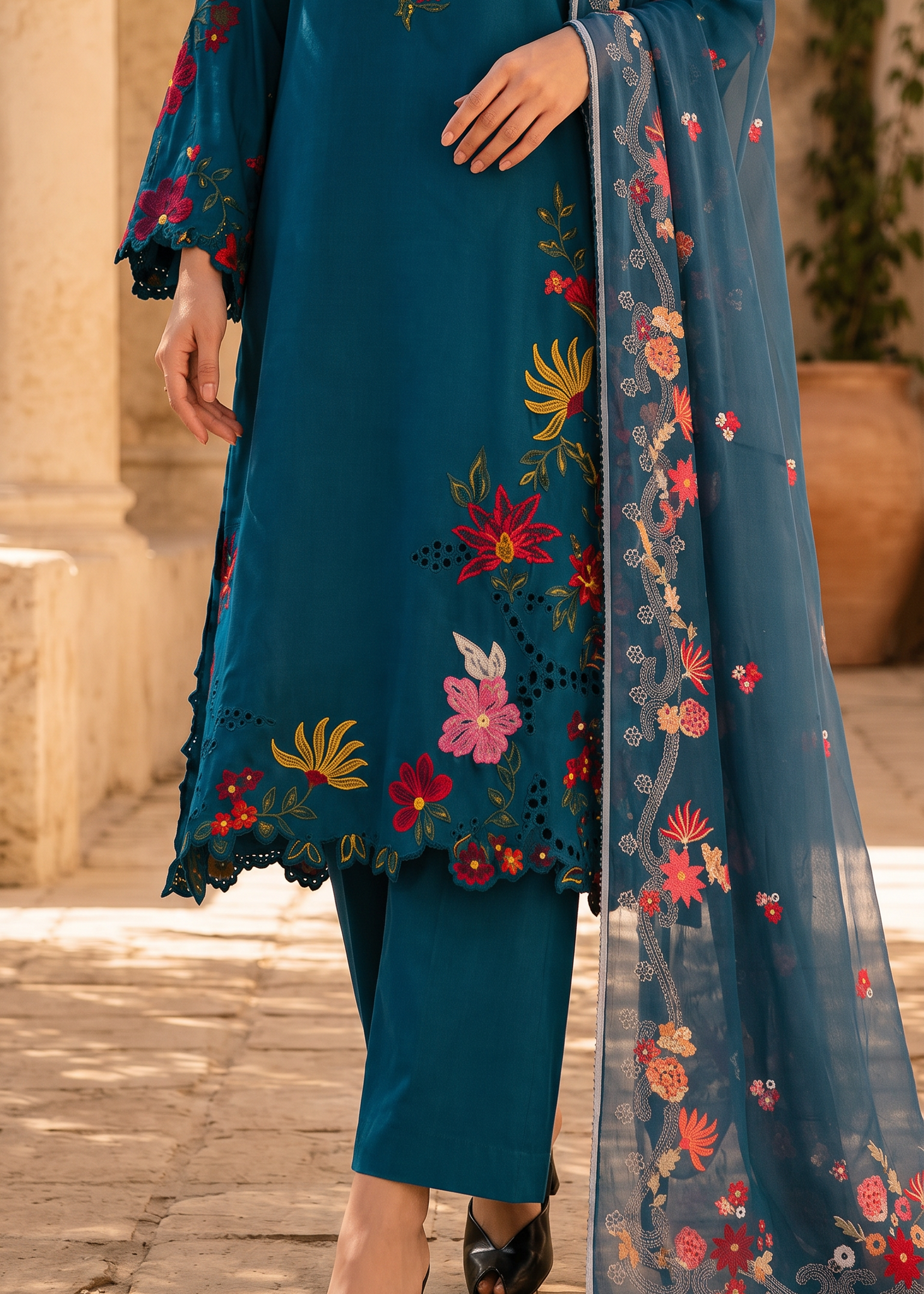 Grace S1499 - Embroidered 3pc CHIKANKARI Lawn Dress With Printed Lawn Dupatta.