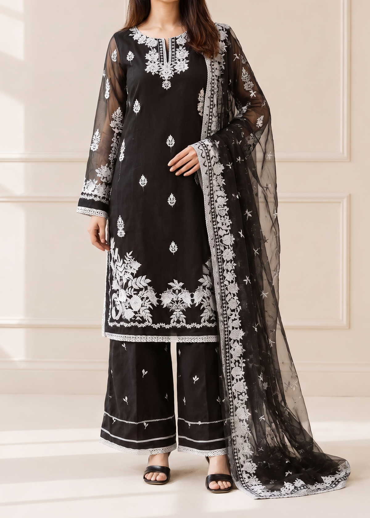 Grace S782-Embroidered 3pc organza dress with Embroidered organza duppata.