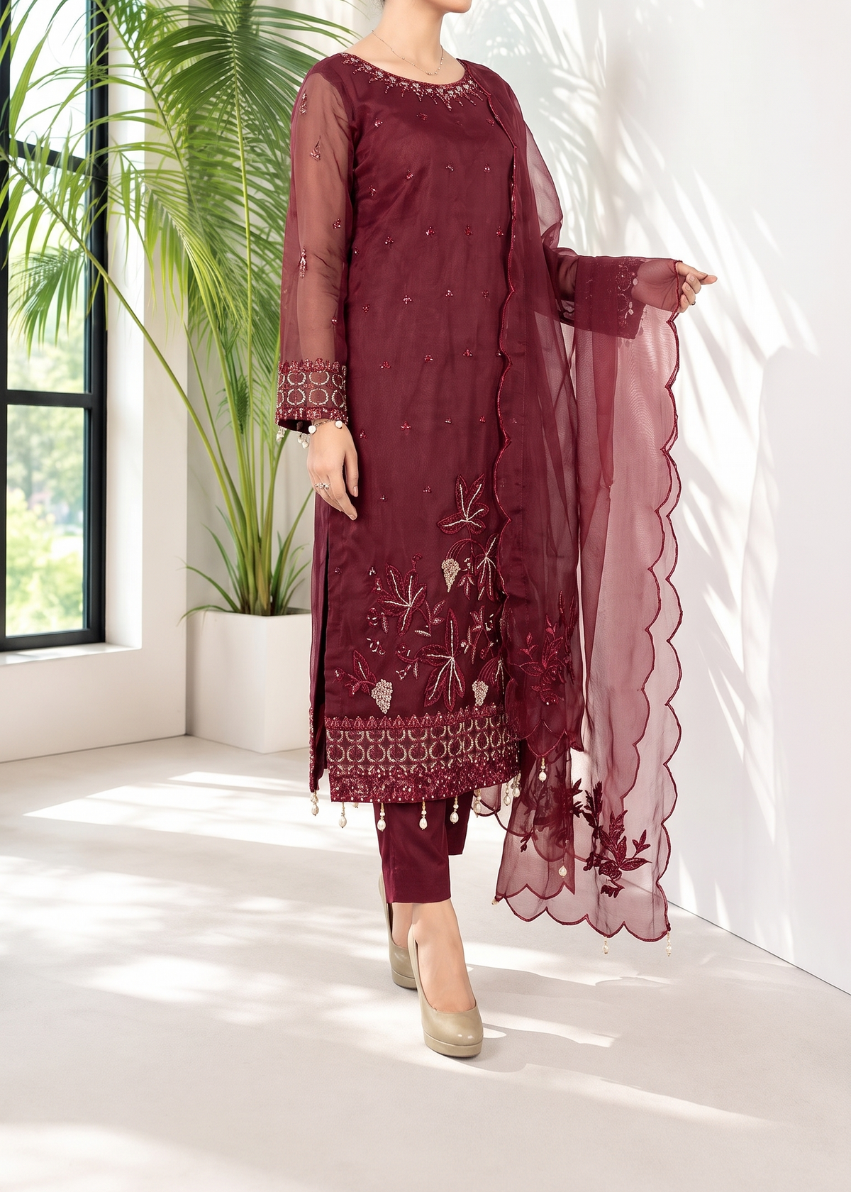 Grace S641-Embroidered 3pc Organza dress With Embroidered Organza dupatta.