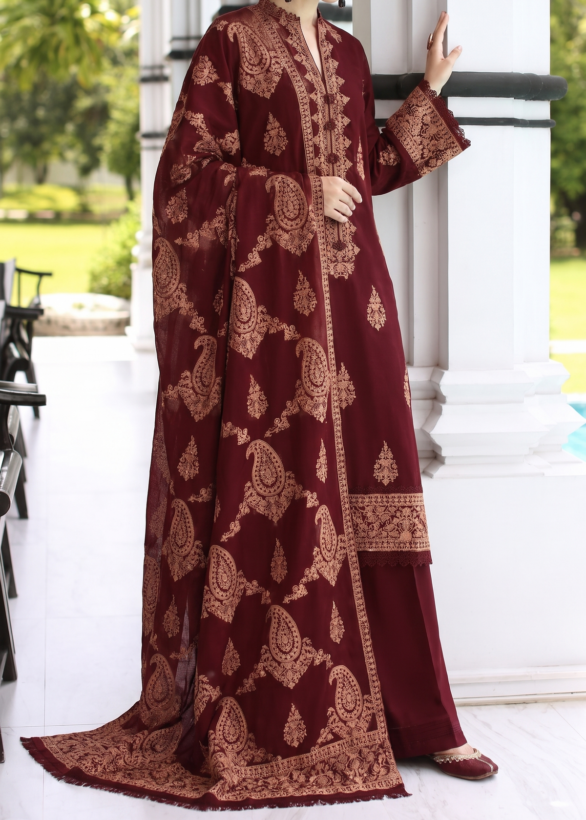 Grace W1039-Embroidered 3pc Marina Dress With Embroidered Marina Shawl.
