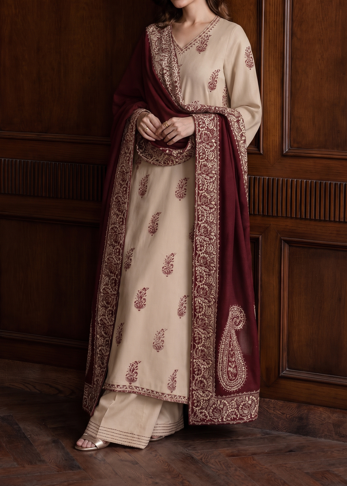 Grace W1040 - Embroidered 3pc Marina Dress With Embroidered Marina Shawl.