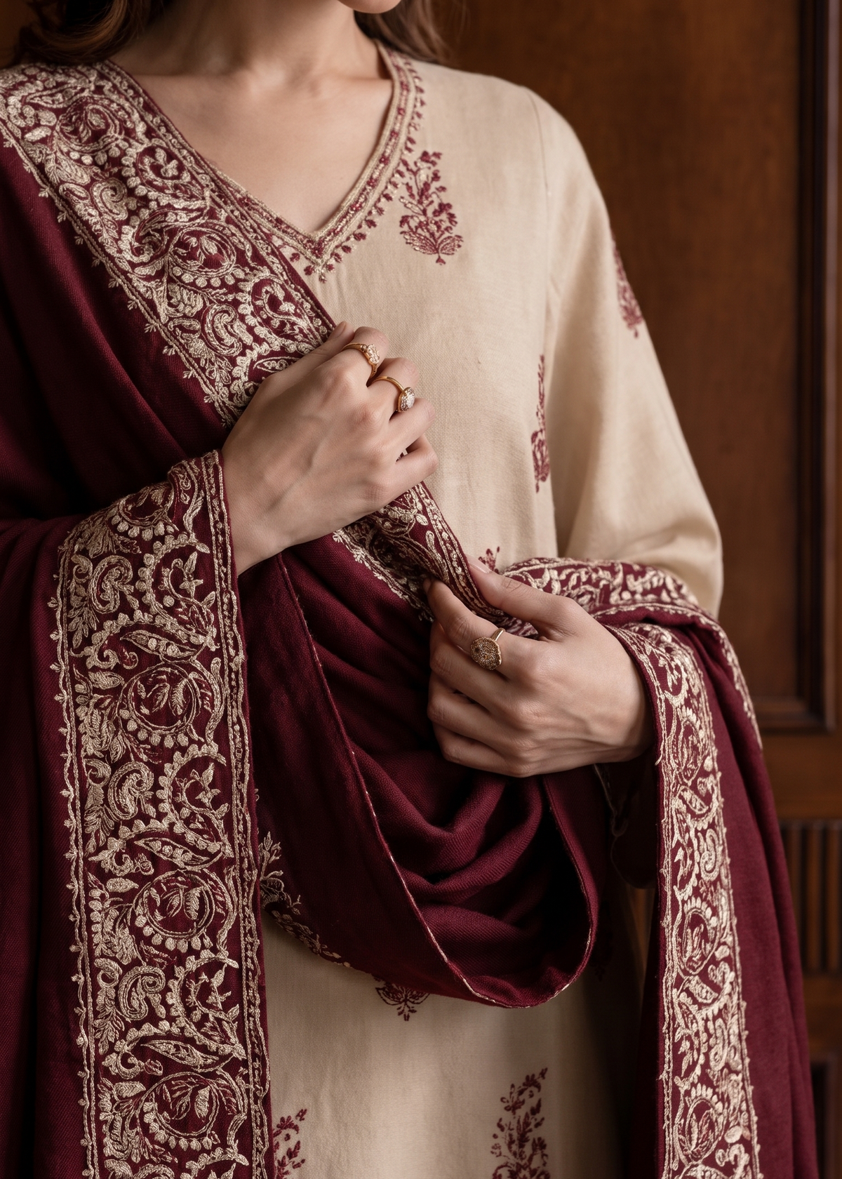 Grace W1040 - Embroidered 3pc Marina Dress With Embroidered Marina Shawl.