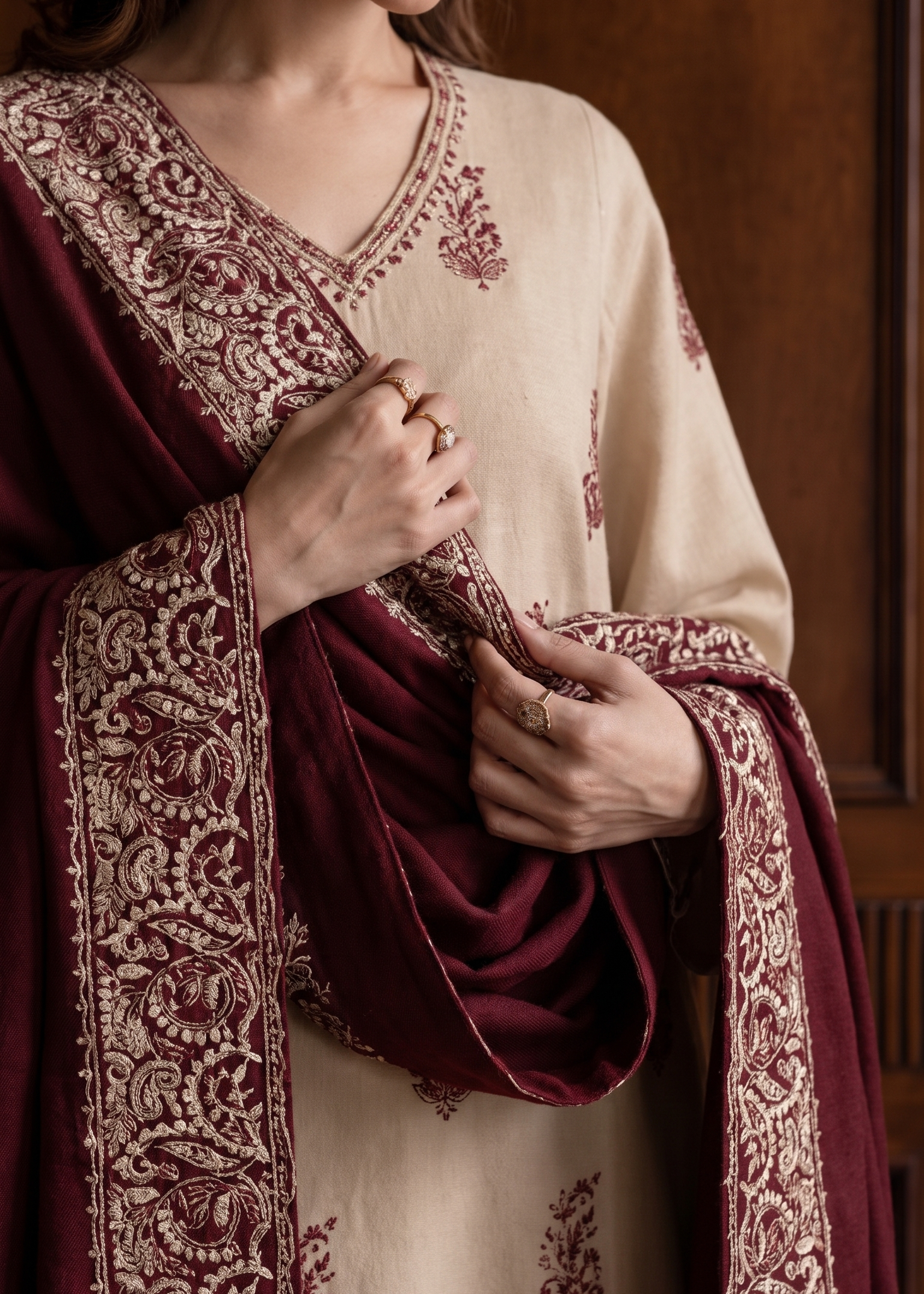 Grace W1040 - Embroidered 3pc Marina Dress With Embroidered Marina Shawl.