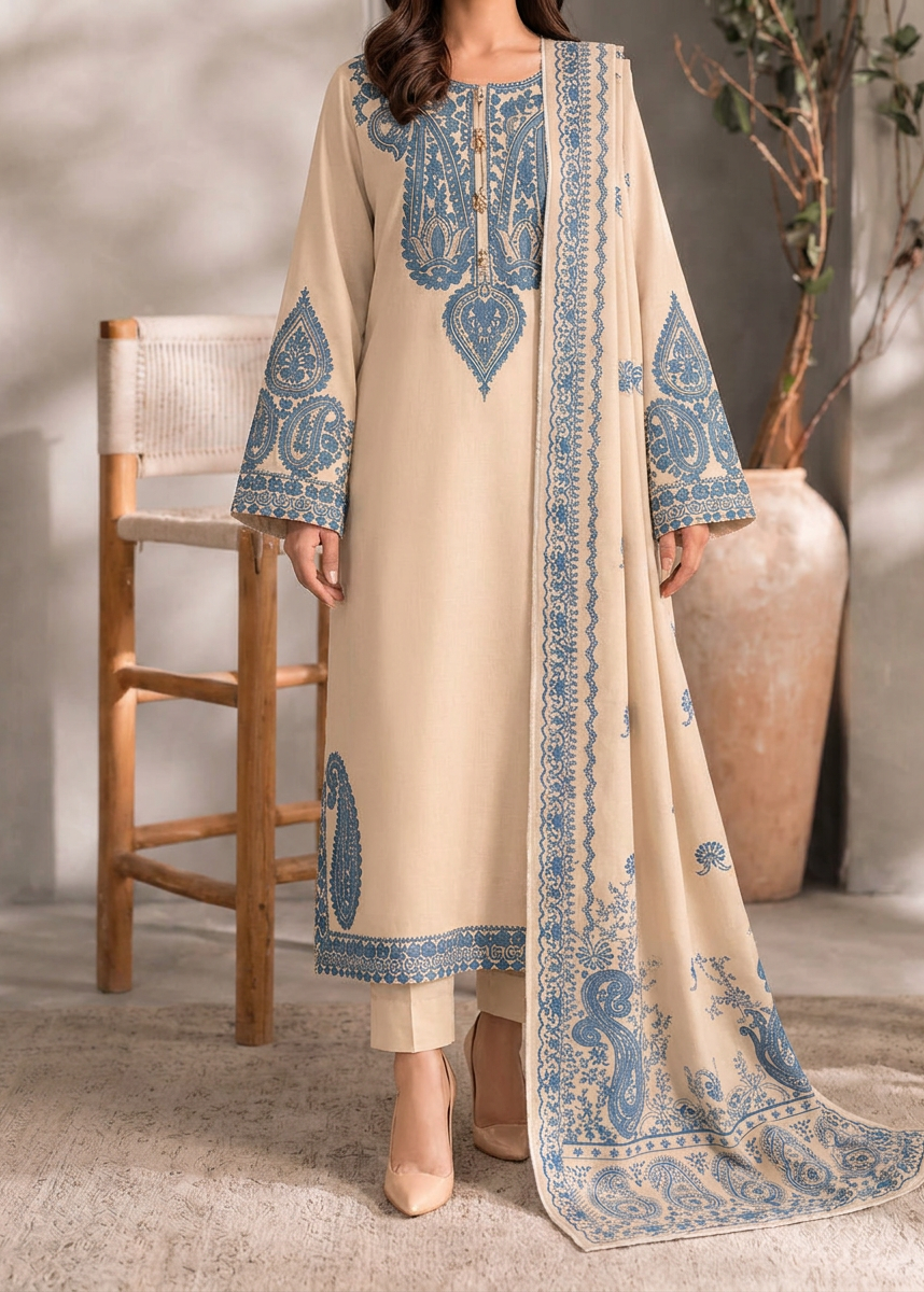 Grace W1072 - Embroidered 3pc Marina Dress With Printed Shawl.