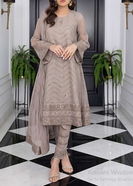 LAVA GRAY– Embroidered Chiffon Unstitched 3Pc Suit.