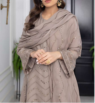 LAVA GRAY– Embroidered Chiffon Unstitched 3Pc Suit.