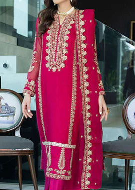 MAGENTA– Embroidered Chiffon Unstitched 3Pc Suit.