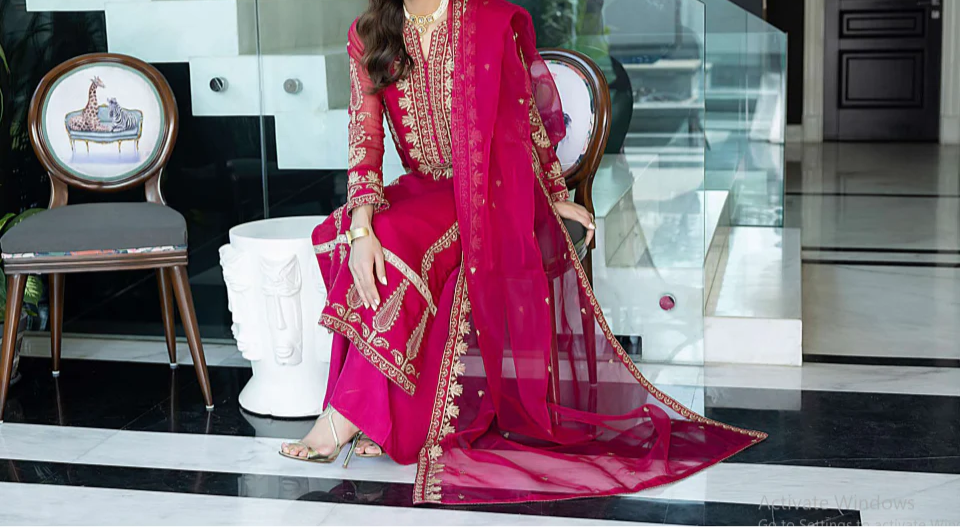 Grace Z-(MAGENTA) -Stitched Embroidered chiffon 3Pc Suit