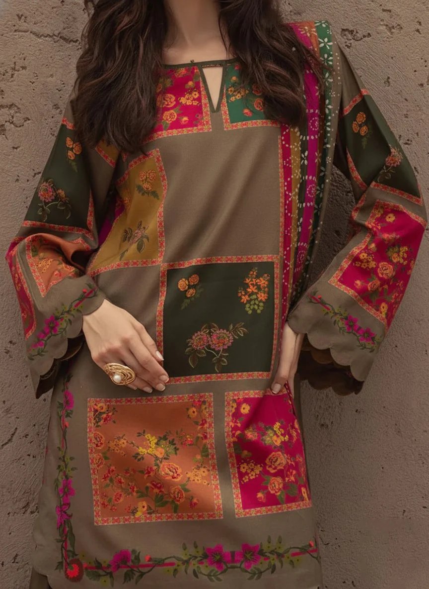 Grace W989 - Digital Printed 3pc Silk Dress With Digital Printed Silk Dupatta.