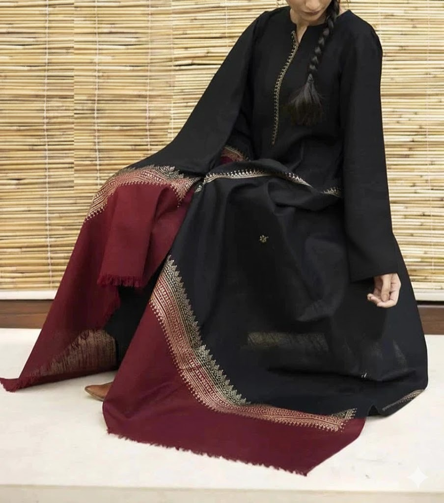 Grace Z-(W573)- Stitched Embroidered 3pc marina dress with Printed Shawl.