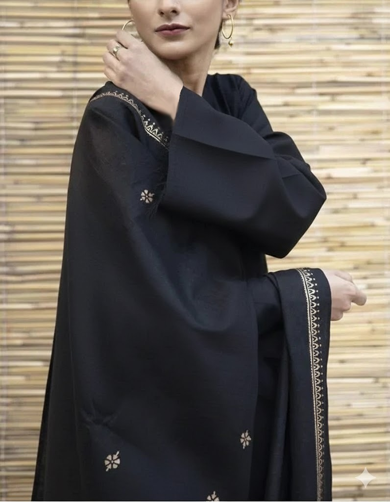 Grace Z-(W573)- Stitched Embroidered 3pc marina dress with Printed Shawl.