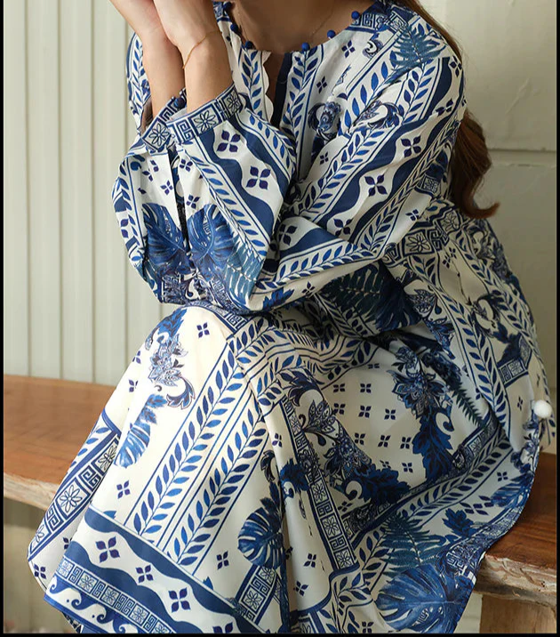 Grace W1012 - Digital Printed 2pc Silk Dress.