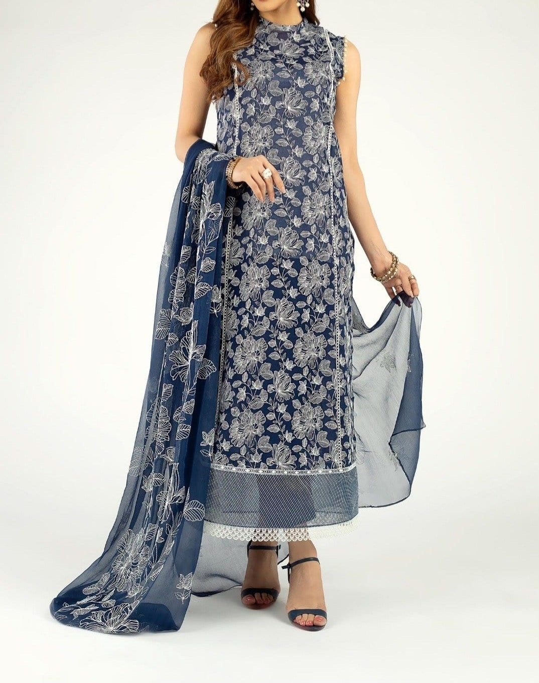 Grace Z47- Stitched Embroidered 3PC Lawn Dress With Embroidered Chiffon Dupatta.