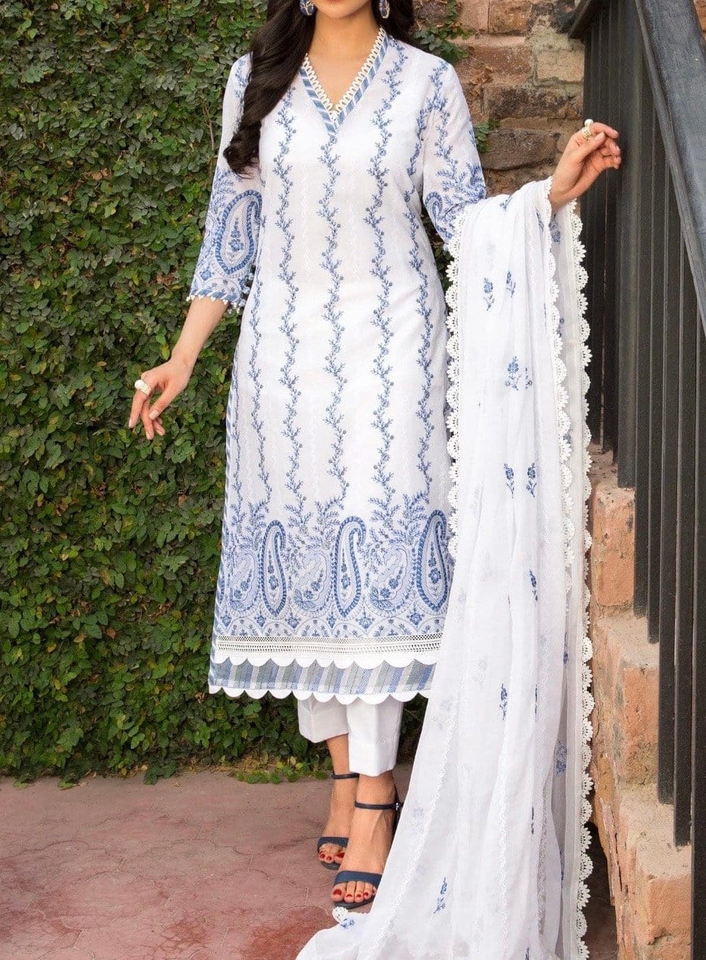 Grace Z-(S316)- Stitched Embroidered 3PC Lawn Dress With Embroidered Chiffon Dupatta.