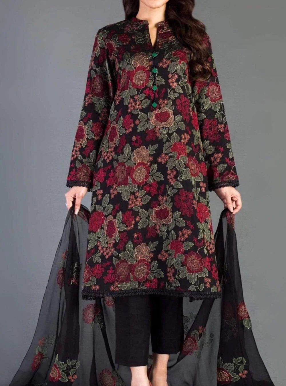 Grace S266-Embroidered 3pc lawn dress with embroidered chiffon dupatta.