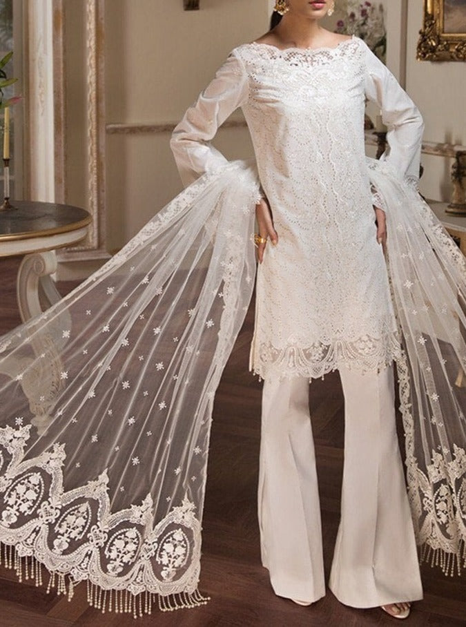 white net dress design White Layered Frill Net Dress Malar Vikram