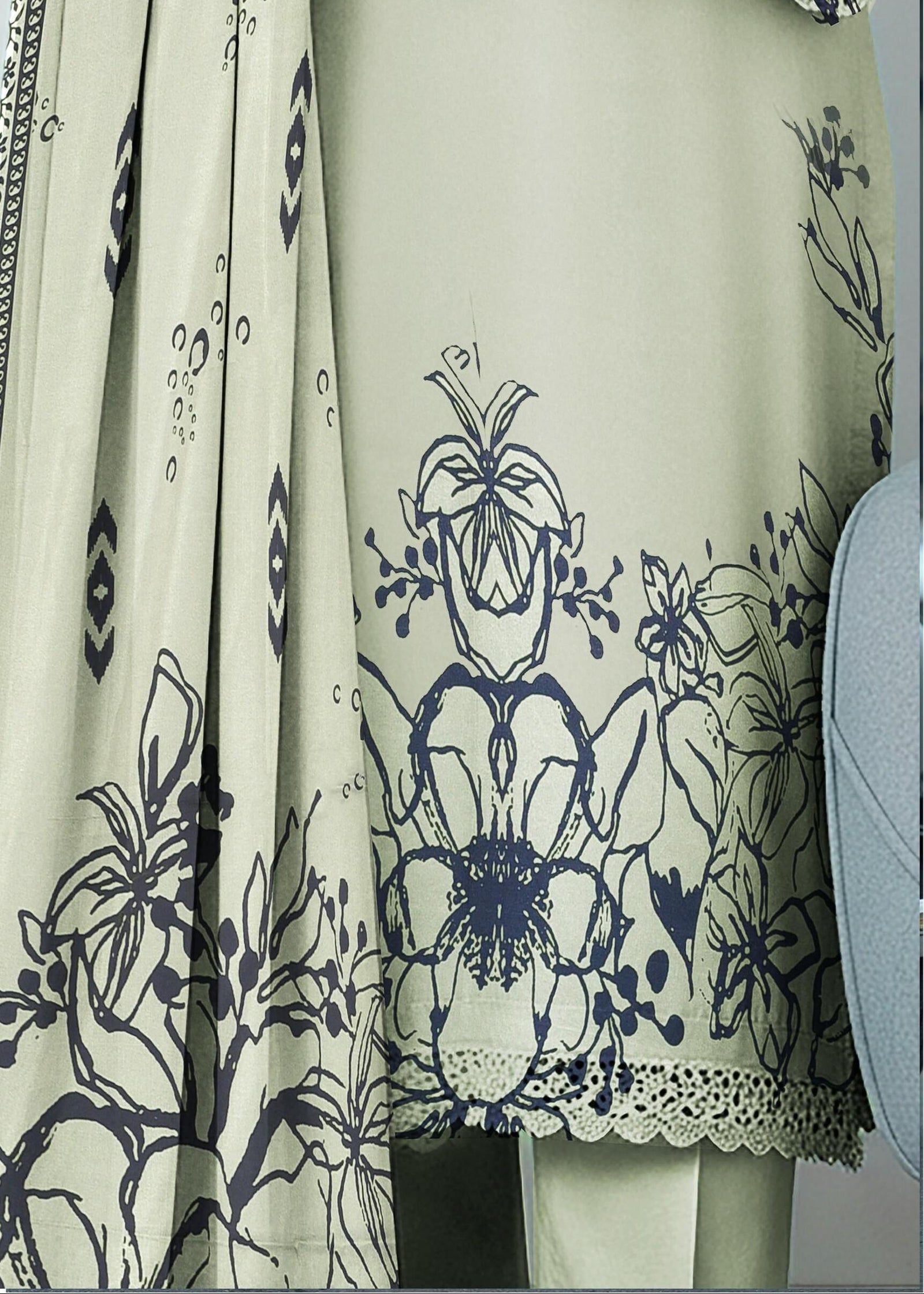 Grace W791 - Digital Printed 3pc Silk dress With Digital Printed Silk dupatta.