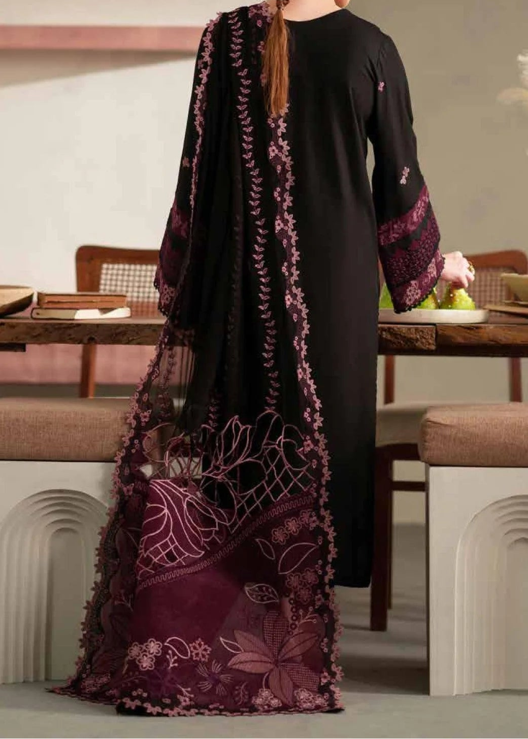 Grace W856-Embroidered 3pc Marina Dress With Embroidered Chiffon Dupatta.