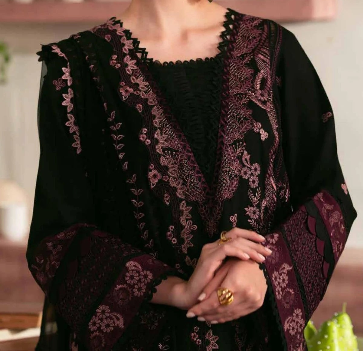 Grace W856-Embroidered 3pc Marina Dress With Embroidered Chiffon Dupatta.