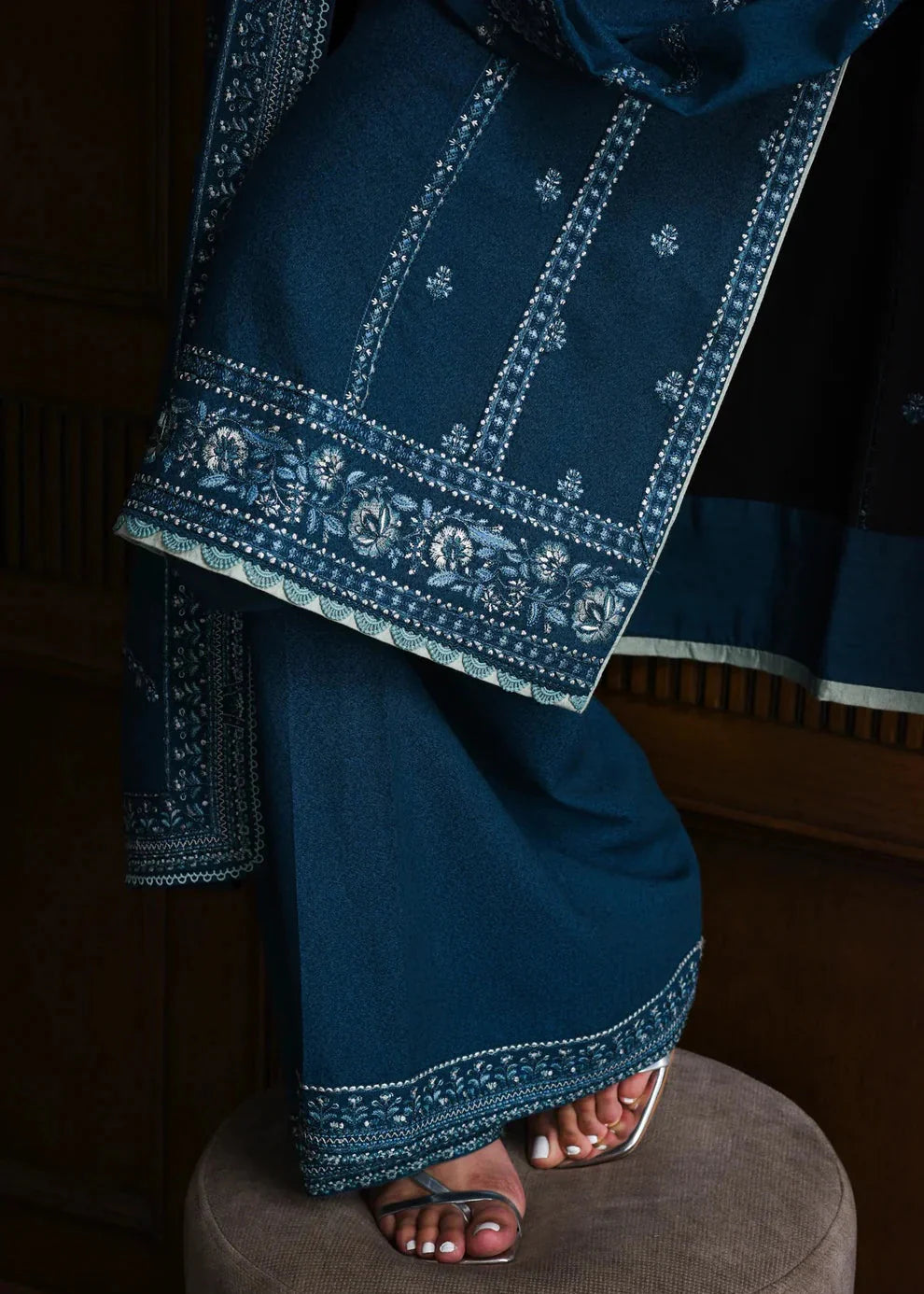 Grace Z-(W859) - Stitched Embroidered 3pc Marina Dress With Embroidered Marina Shawl.