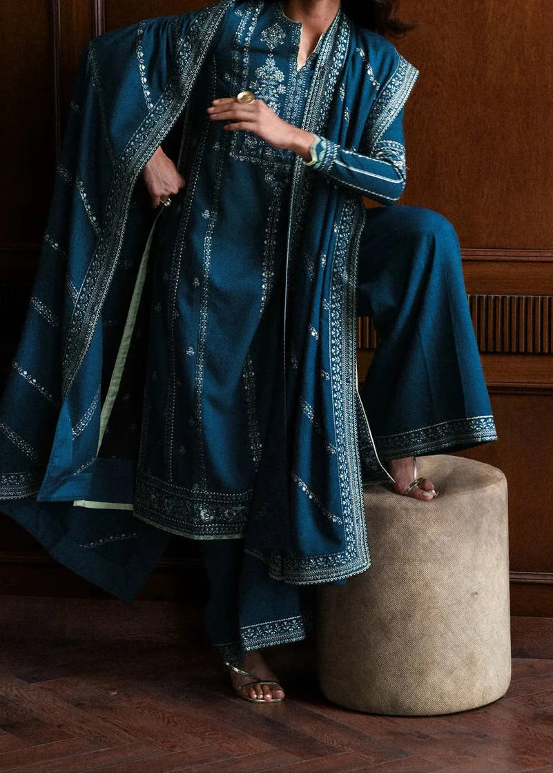 Grace Z-(W859) - Stitched Embroidered 3pc Marina Dress With Embroidered Marina Shawl.