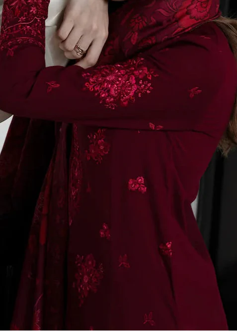 Grace Z-(W896) - Stitched Embroidered 3pc Marina Dress With Printed Shawl.