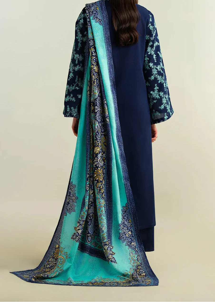Grace Z-(W862) - Stitched Embroidered 3pc Marina Dress With Printed Shawl.