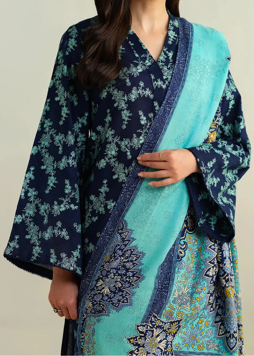 Grace Z-(W862) - Stitched Embroidered 3pc Marina Dress With Printed Shawl.