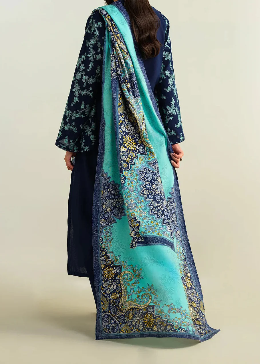 Grace Z-(W862) - Stitched Embroidered 3pc Marina Dress With Printed Shawl.