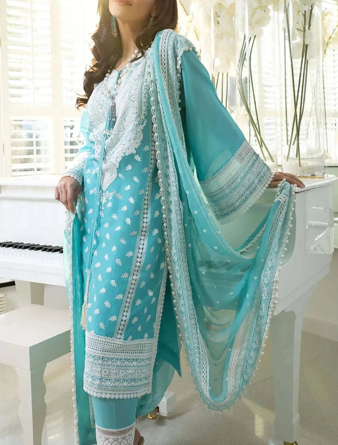 Grace S777-Embroidered 3pc lawn dress with Embroidered chiffon dupatta.