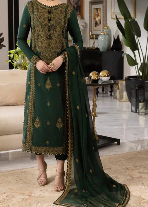 Grace Z-(W766 ) - Stitched Embroidered 3pc Marina Dress With Embroidered Chiffon Dupatta.