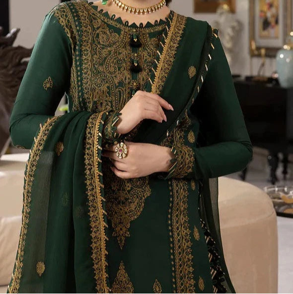 Grace W766 - Embroidered 3pc Marina Dress With Embroidered Chiffon Dupatta.