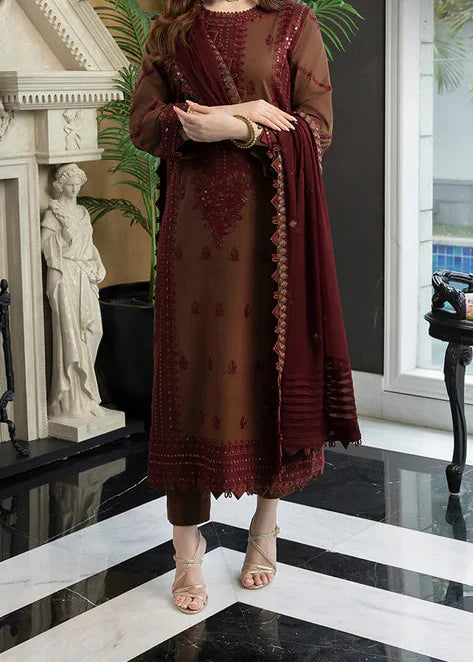 Grace Z-(W786) - Stitched Embroidered 3pc Marina Dress With Embroidered Chiffon Dupatta.