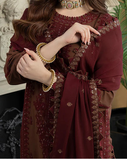 Grace W786-Embroidered 3pc Marina Dress With Embroidered Chiffon Dupatta.