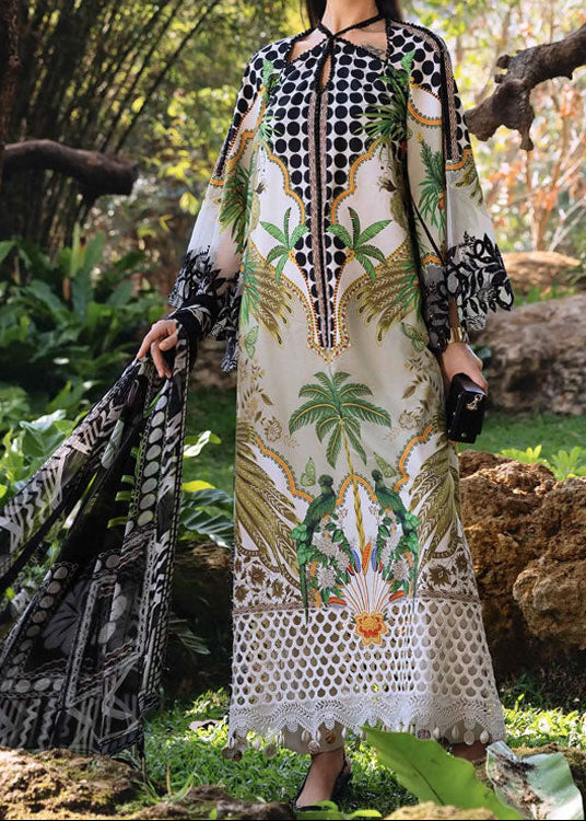 Grace S1364 - Printed & Embroidered 3pc Lawn Dress With Embroidered Sequence Chiffon Dupatta.