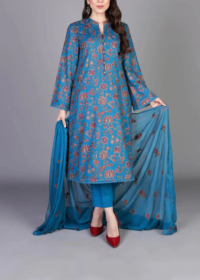 Grace W547- Embroidered 3pc Marina dress with Embroidered chiffon Dupatta.