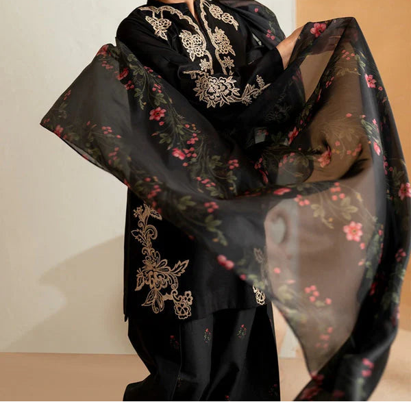 Grace W844-Embroidered 3pc Marina Dress With Printed Shawl.