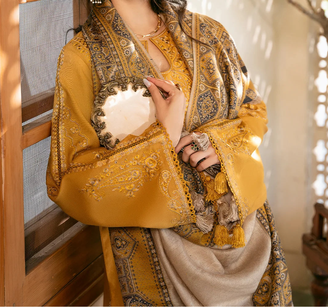 Grace W1124 - Embroidered 3pc Marina Dress With Printed Shawl.