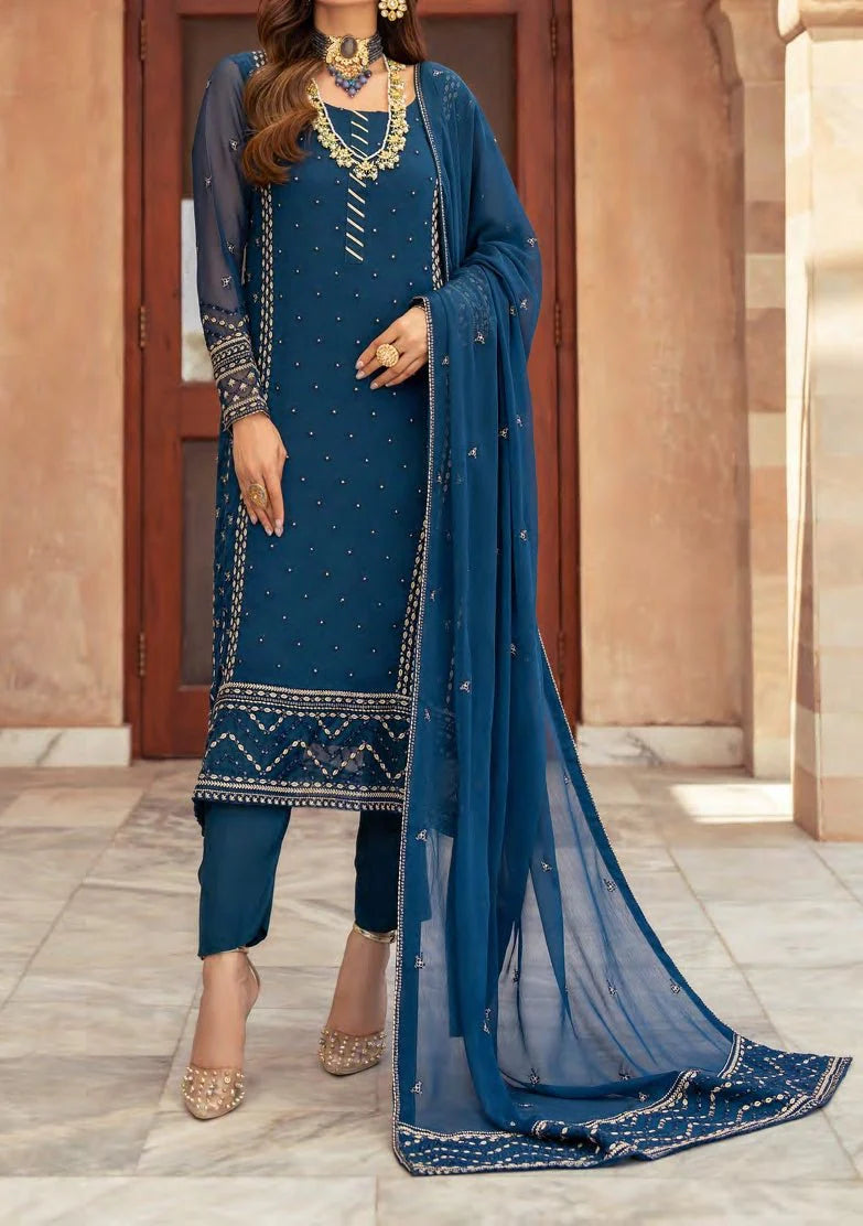 ESHAL– Embroidered Chiffon Unstitched 3Pc Suit.