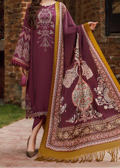 Grace Z-(W797) - Stitched Embroidered 3pc Marina Dress With Printed Shawl.