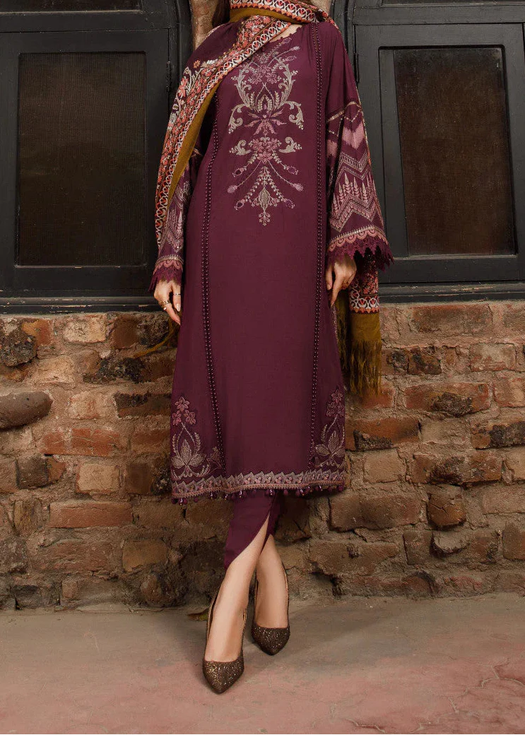 Grace Z-(W797) - Stitched Embroidered 3pc Marina Dress With Printed Shawl.