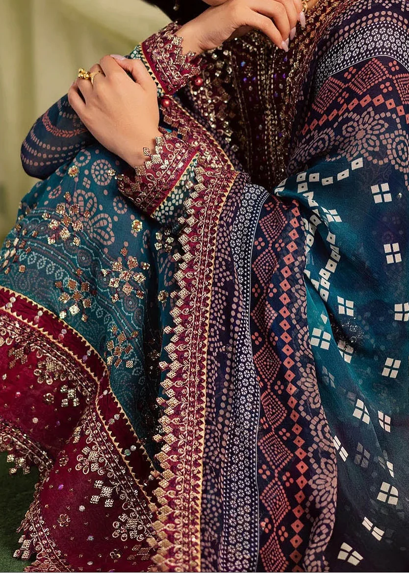 Grace Z-(S1297) - Stitched Printed & Embroidered 3pc Lawn Dress With Embroidered Sequence Chiffon Dupatta.