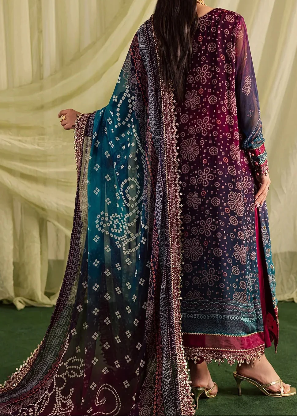 Grace Z-(S1297) - Stitched Printed & Embroidered 3pc Lawn Dress With Embroidered Sequence Chiffon Dupatta.