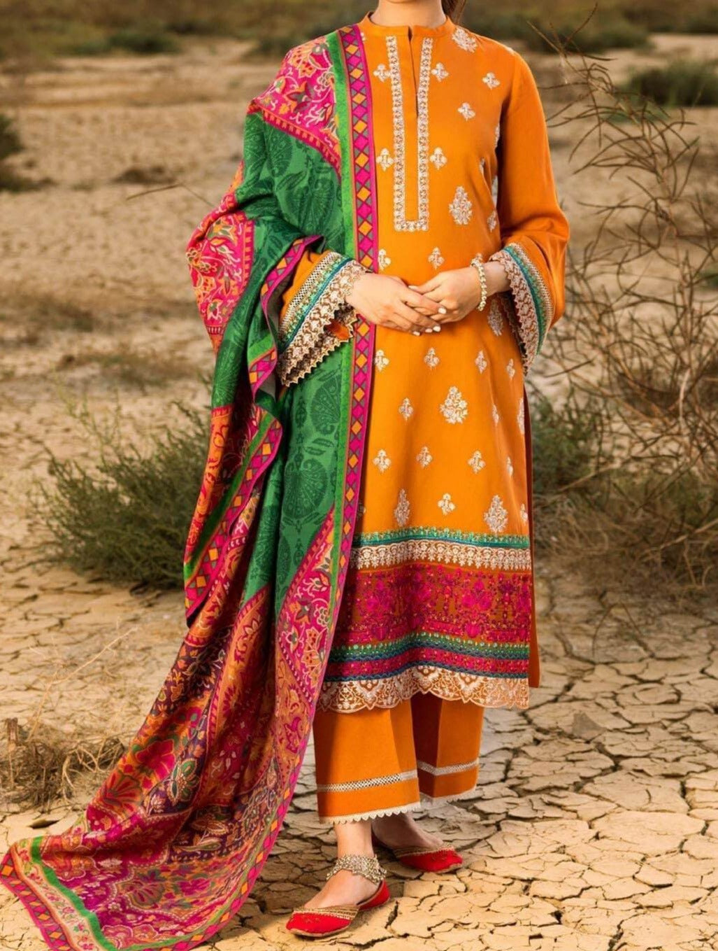 Grace W256- Digital Printed 3pc linen dress with Printed Linen dupatta.