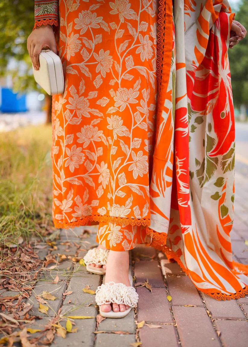 Grace W881 - Digital Printed 3pc Karandi Dress With Digital Printed Karandi Shawl.